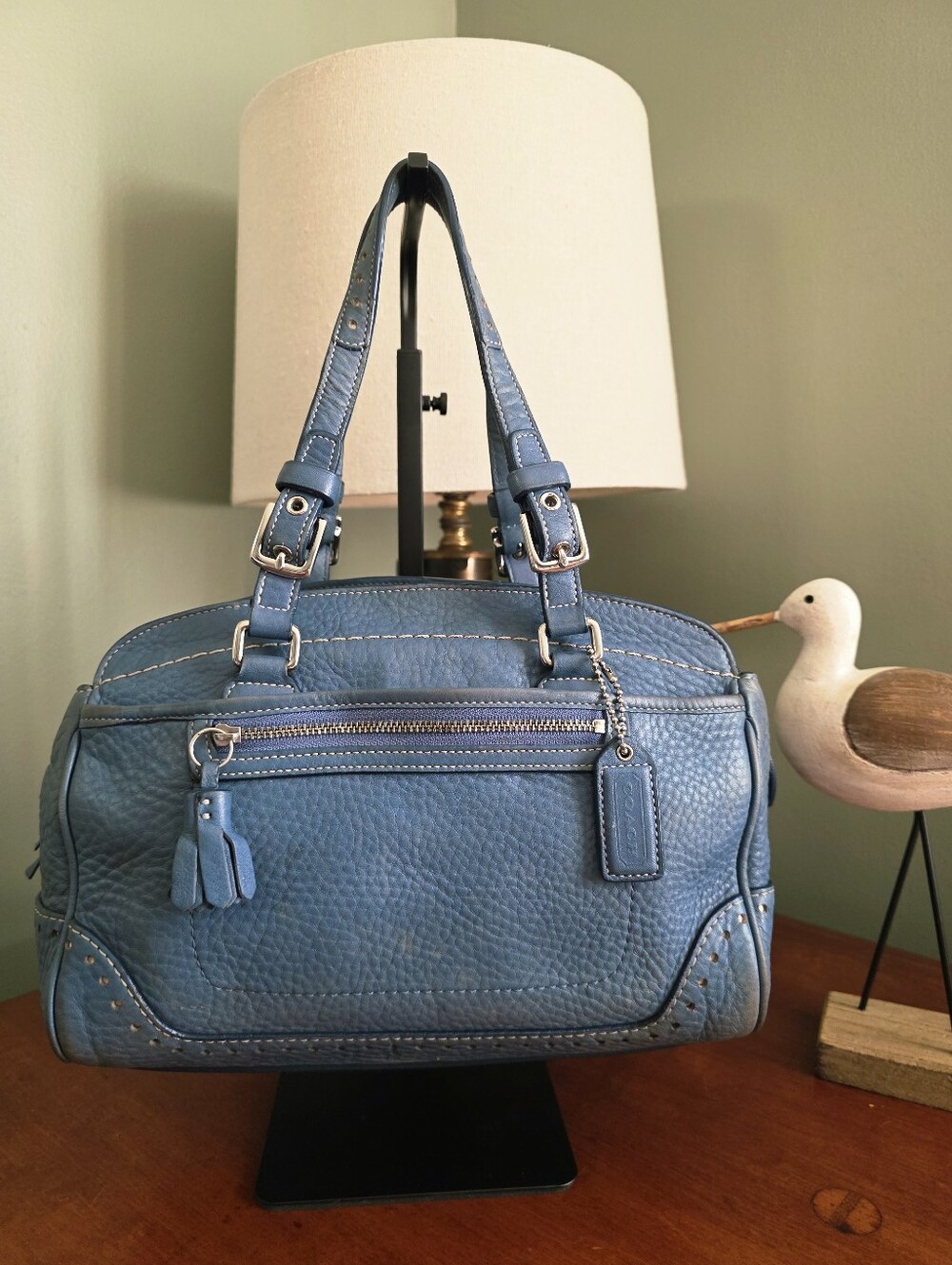 Coach Hamptons 5031 Tassel Satchel Blue Soft Milled Leather Bag Y2K Vintage